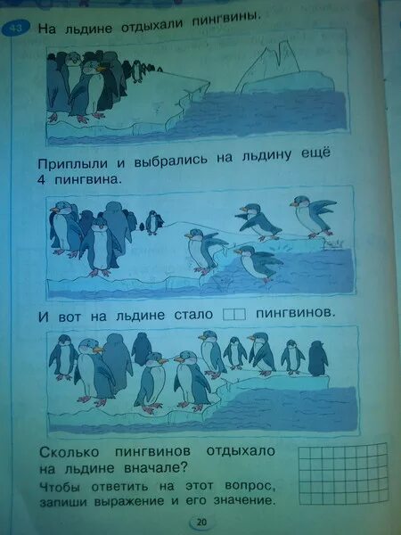 Найти слова льдина. Задача про пингвинов. Задача про пингвинов на льдине. Задание по математике 1 класс про пингвинов. Задача про пингвинов 1 класс.