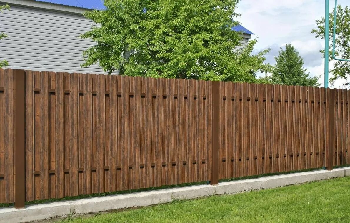 5. Штакетник принтек. Забор из евроштакетника 1. Коробчатый габион 2х1х1. Евроштакетник стм 100 светлое дерево.