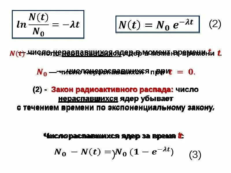 Количество нераспавшихся ядер. Число нераспавшихся ядер формула. Характеристики распада ядер. Характер распада ядра