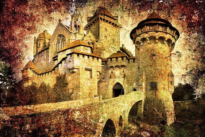 Старинный замок. Фрески замки старинные. Древний замок. Замок живопись.
