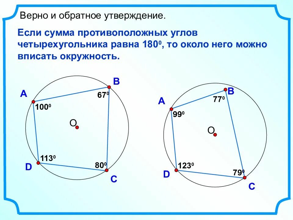 В любом четырехугольнике сумма углов равна 180. Вписанная и описанная окружность. Вписанная и описанная окружность 8 класс. Сумма противоположных углов в четырехугольнике. Описанная и вписанная окружность четырехугольника.