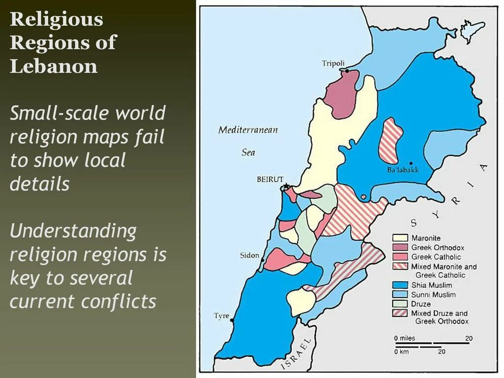 Карта религий Ливана. Religion Map of Lebanon. Religion in Lebanon. Local detail