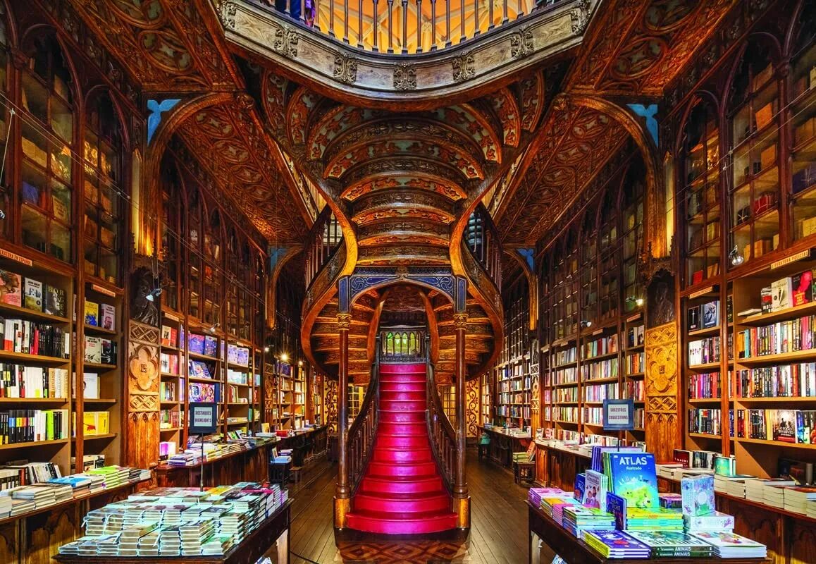 Book hall. Книжный магазин Lello Bookshop. Книжный магазин Livraria Lello. Пазл библиотека. Пазлы книжный.