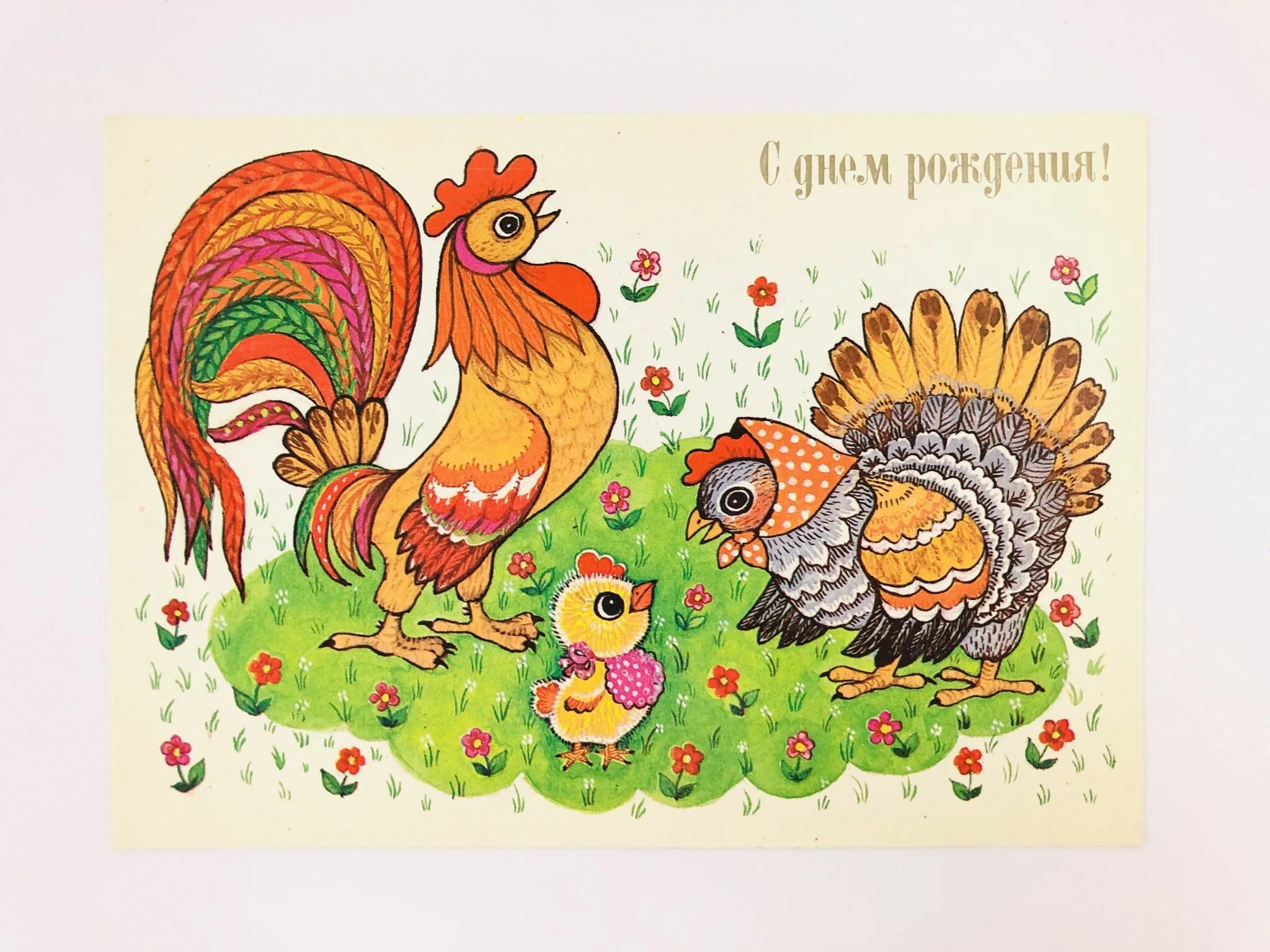 С днем рождения курица. Открытка с днём рождения с петухом. Открытка с цыпленком с днем рождения. Открытка с курицей на день рождения. Старые советские открытки с петухом.