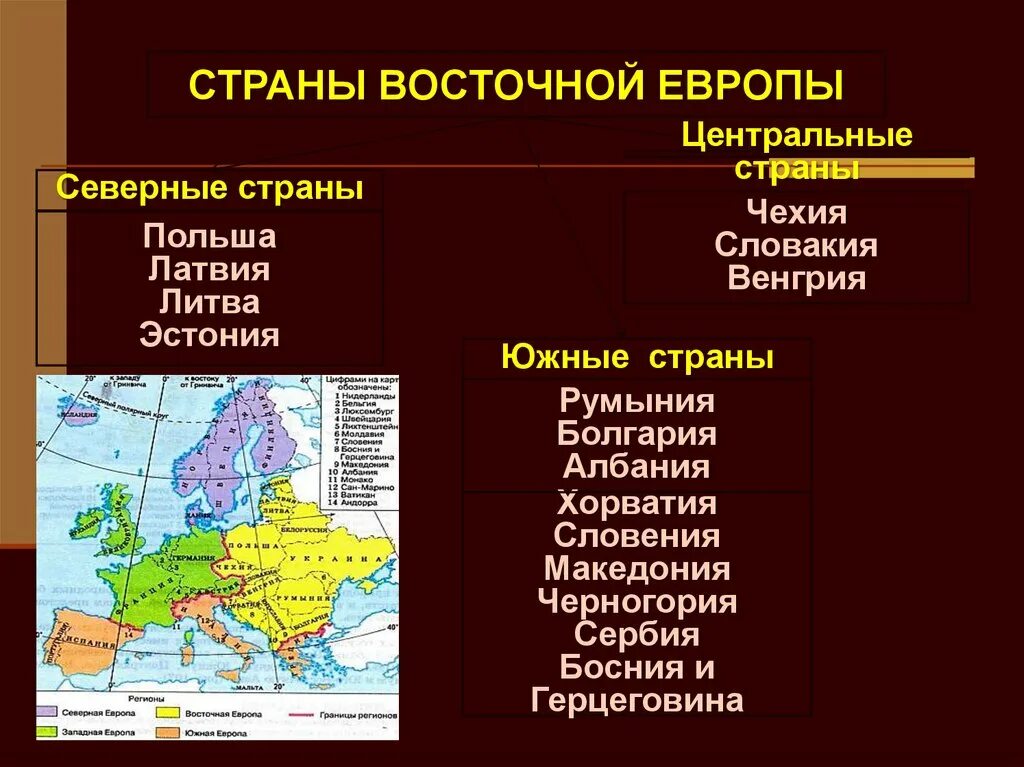 Образование нового государства в восточной европе. Страны Западной Восточной и центральной Европы. Центральная и Восточная Европа страны список и карта. Старнывосточной Европы. Сьопны Восточной Европы.