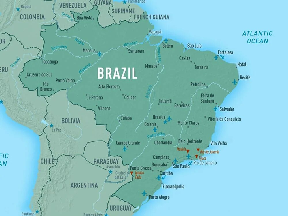 Сколько стран в бразилии. Бразилия на карте. Федеративная Республика Бразилия на карте. Карта Бразилии с городами. Brazil на карте.