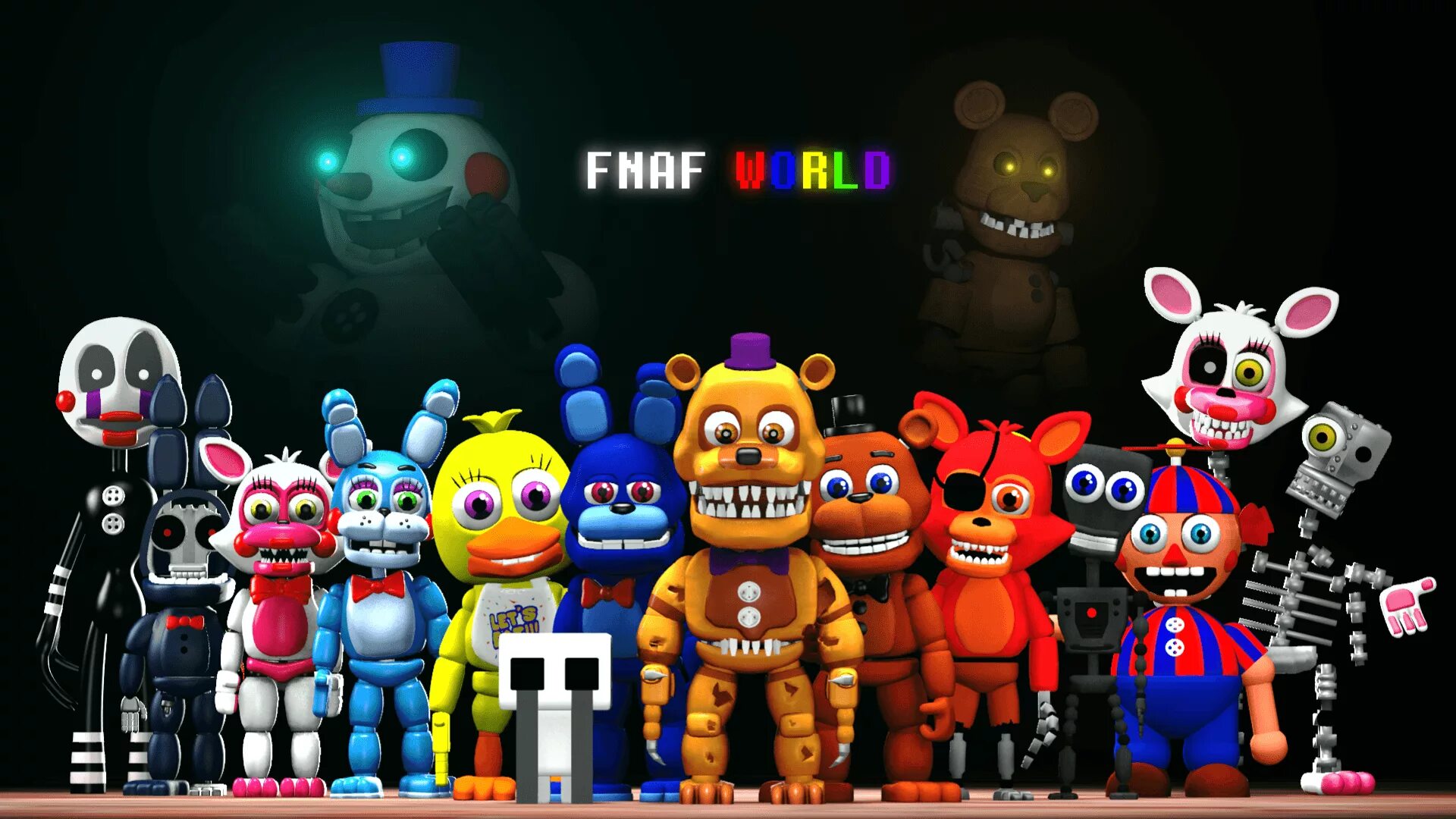 Фнаф ворлд на пк. ФНАФ ворлд. ФНАФ ворлд персонажи. ФНАФ ворлд 2. FNAF World АНИМАТРОНИКИ.