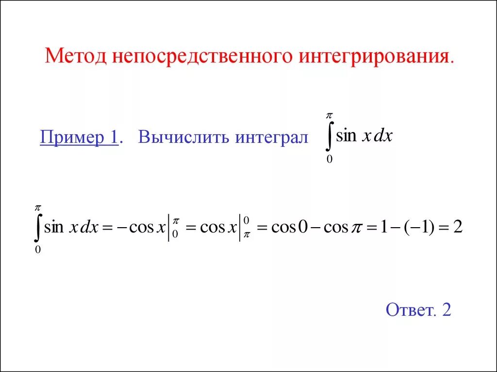 Метод непосредственного интегрирования. Непосредственное интегрирование неопределенного интеграла. Методы интегрирования метод непосредственного интегрирования. Методы решения интегралов. Решение определенных интегралов подробно