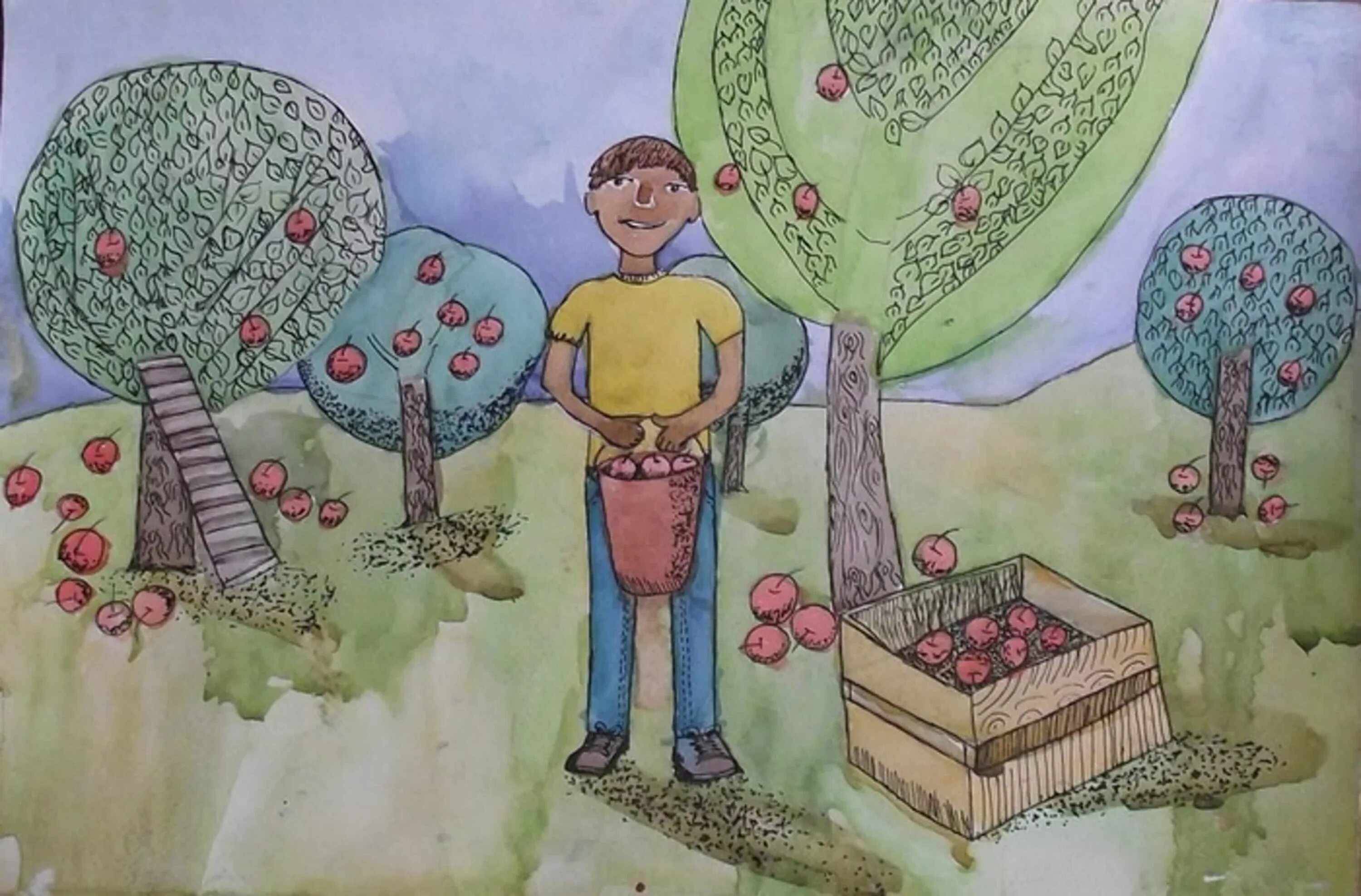 Сбор урожая рисунок. Рисование сбор урожая. Детский рисунок. Рисование на тему сбор урожая.
