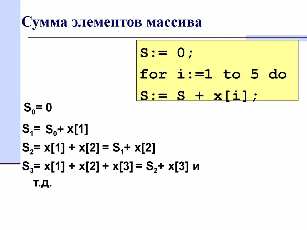 Сумма массива. Сумма всех элементов массива. Суммирование элементов массива. Сумма компонентов массива.