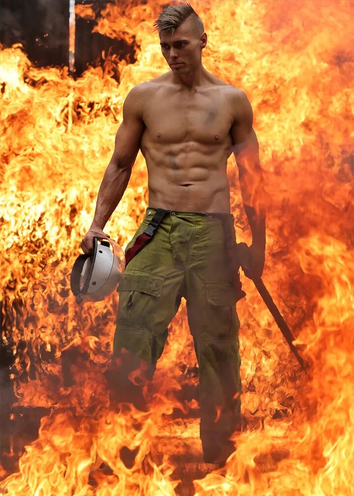 Mark heat. Fire mark. pose with fire.