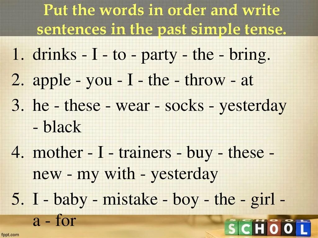 Write these sentences in the past. Put в паст Симпл. To put в прошедшем времени. Put on паст Симпл. Put in паст Симпл.