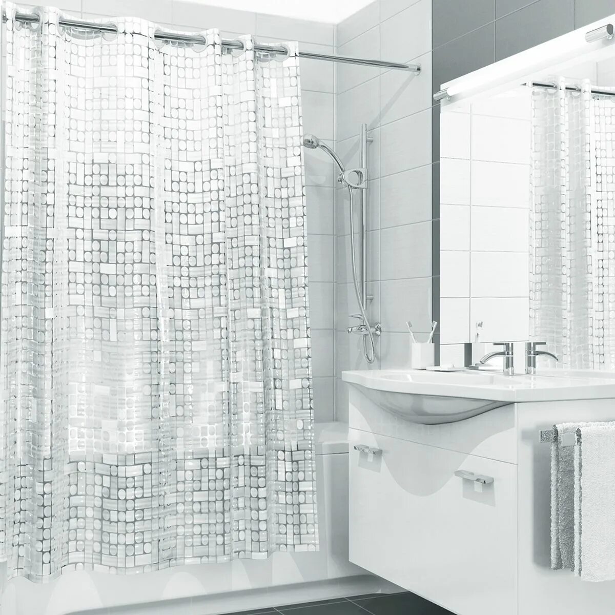 Штора для ванной Dasch "la Vita 3d", цвет: прозрачный. Штора для ванной комнаты с кристаллическим эффектом, 180*180 см, Valiant. Valiant White Shine. Штора для ванной Valiant.