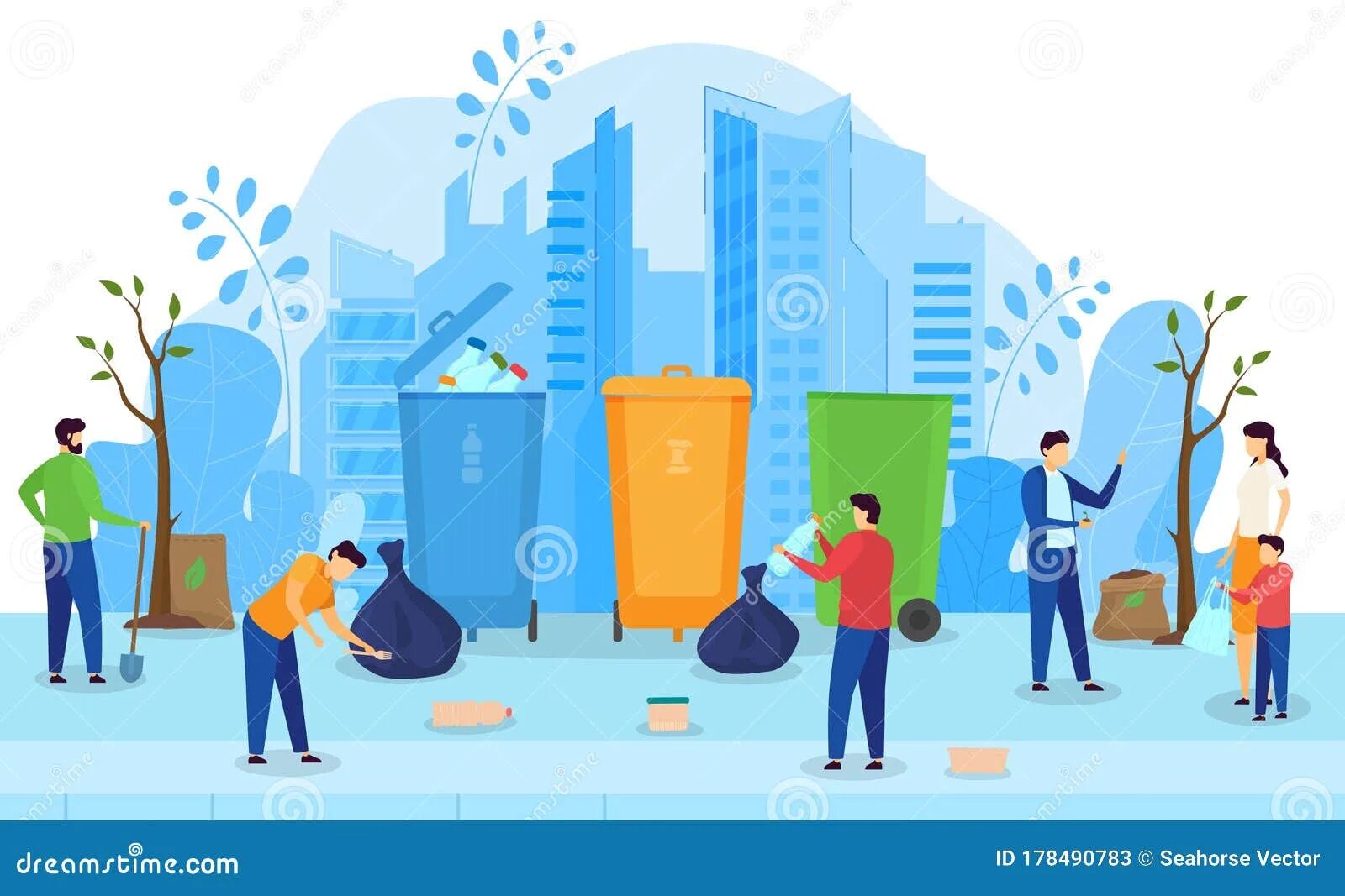 Cleancity uz. Переработка мусора чистый город. Мусор в городе с людьми рисунок. Человечки собирают утиль. Чистая городская среда.