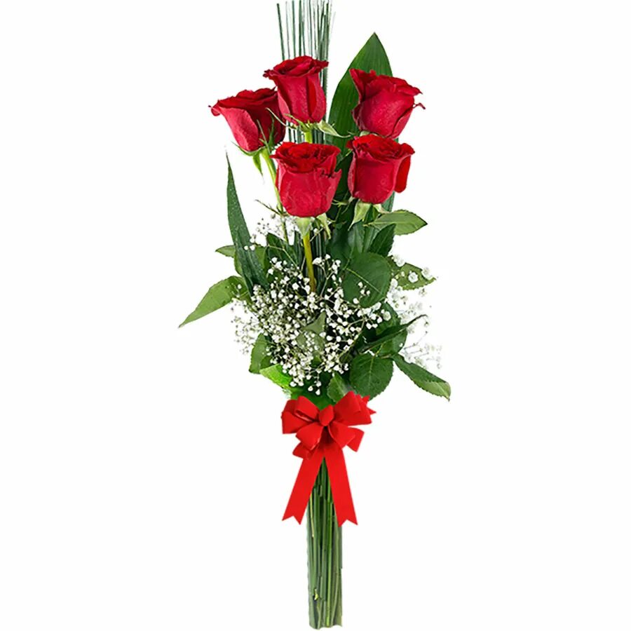Букет "5 красных роз" в Крымске. Высокий букет. Небольшие букеты из роз. Вертикальный букет.