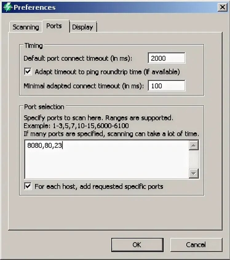 Ping timeout. Программа scan example.