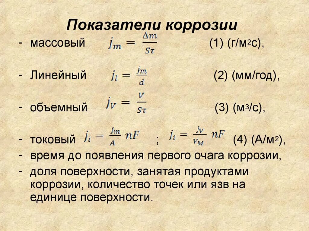 Показатели коррозии