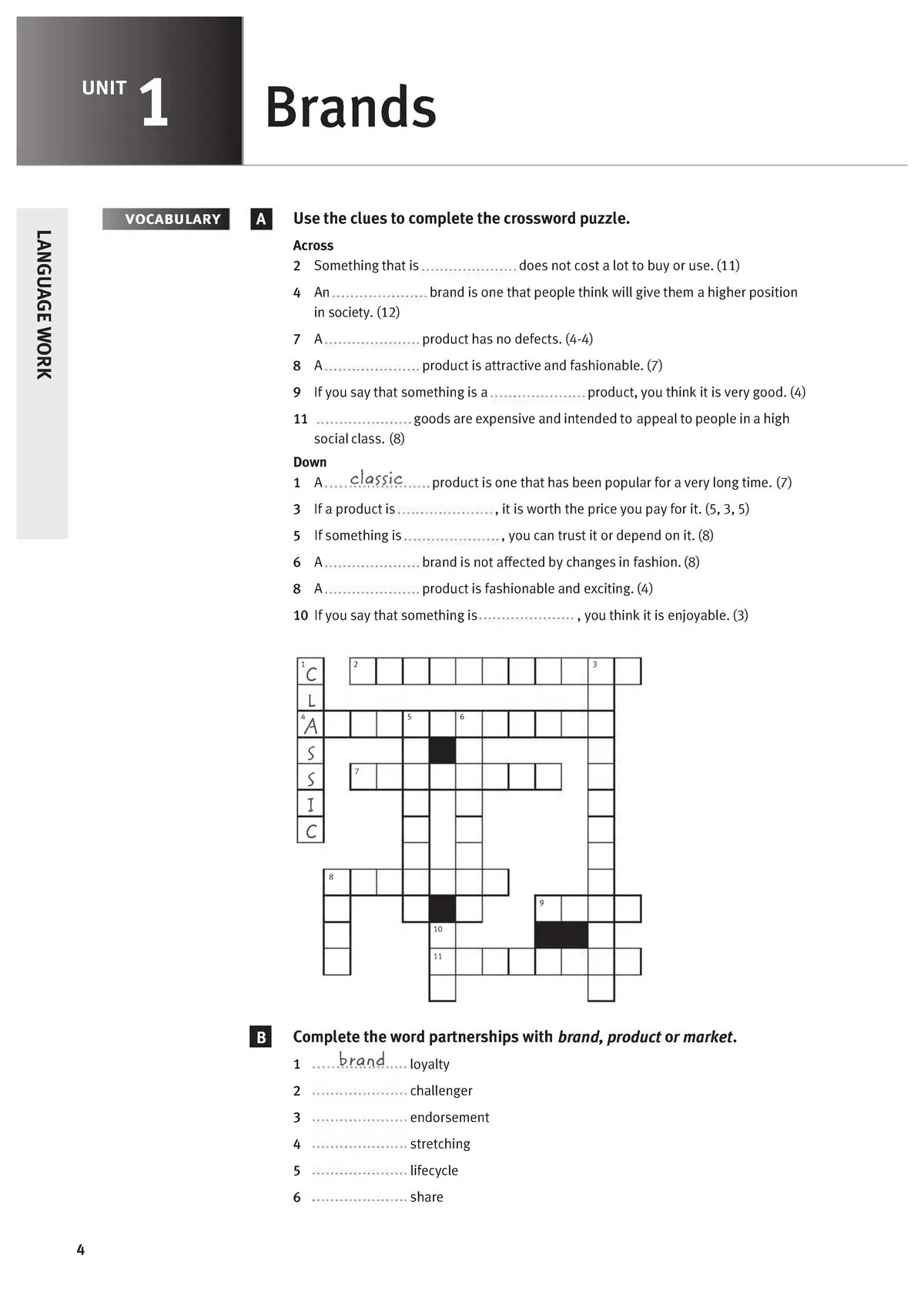 Use the clues to complete the crossword. Unit 1 brands. Market leader Unit 1 brands ответы. Vocabulary complete the Puzzle ответы. New Market leader pre Intermediate Practice ответы.