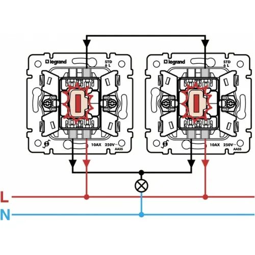 Переключатель на 2 направления Legrand Valena схема. Переключатель проходной одноклавишный с подсветкой Легранд схема. Схема подключения проходного выключателя Legrand одноклавишного. Переключатель одноклавишный Legrand схема. Как подключить выключатель legrand