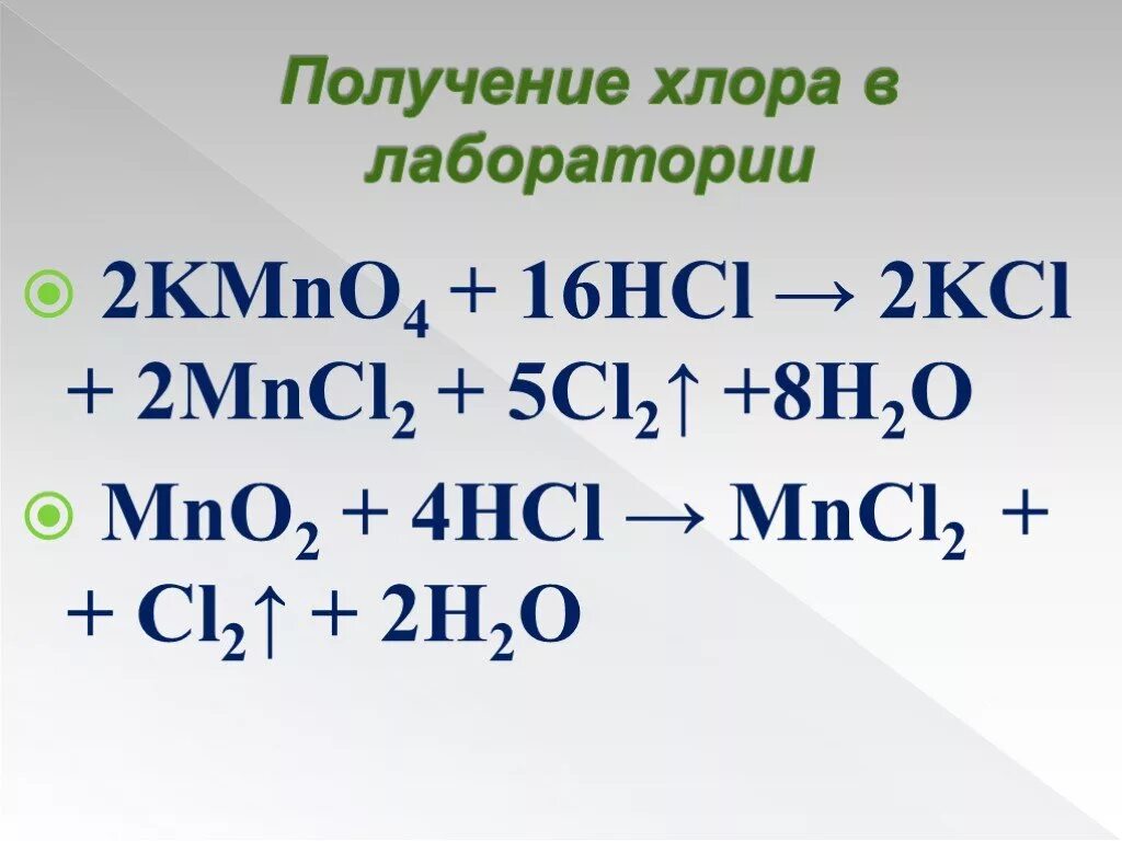 Уравнение реакции получения хлора