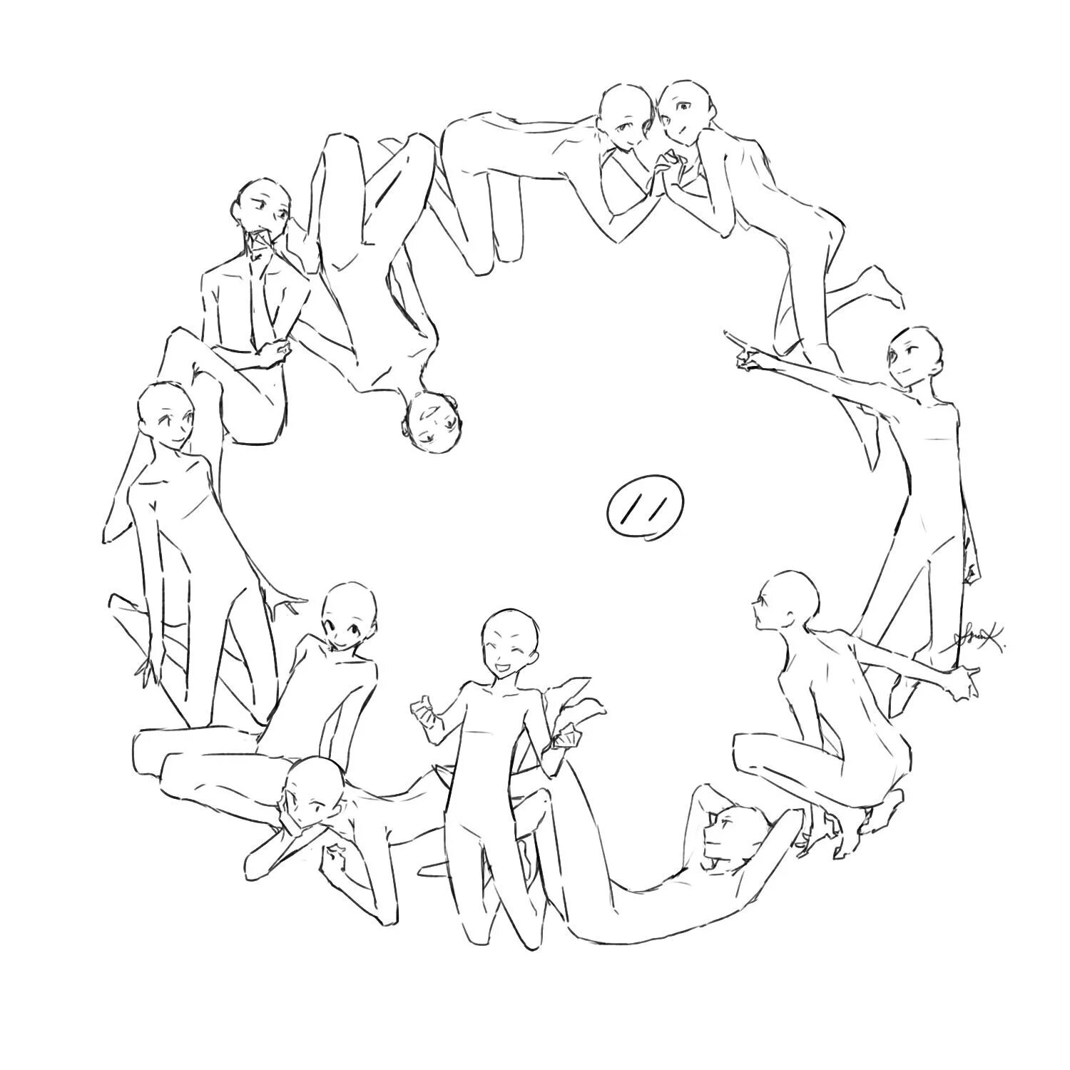 Рисунки с большим кругом. Референс группа людей. Хоровод рисунок. Групповые позы для рисования. Человеческие позы для рисования.