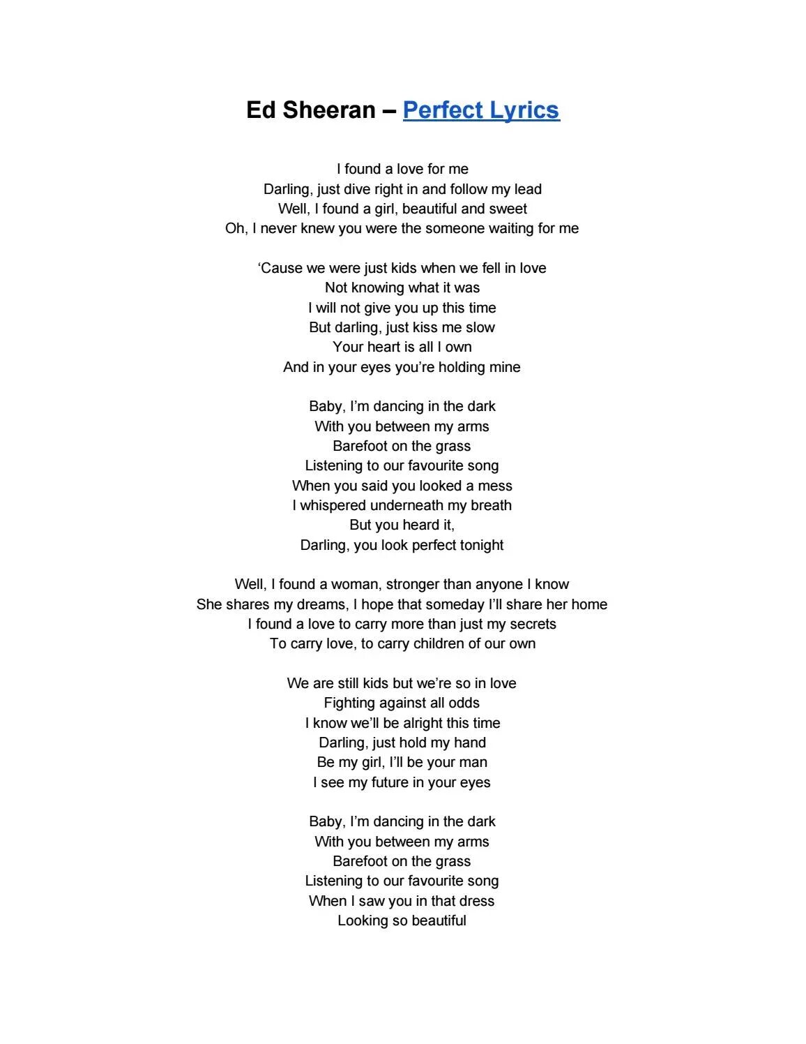 Текст песни совершенно. Текст песни совершенно. Perfect песня текст. Perfect перевод песни. Текст perfect ed.