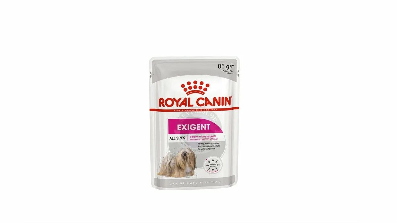 Роял Канин паучи для собак. Royal Canin Экзиджент Кэа Канин Эдалт (паштет) 85гр. Корм для собак Royal Canin exigent. Роял Канин exigent Mini для собак.