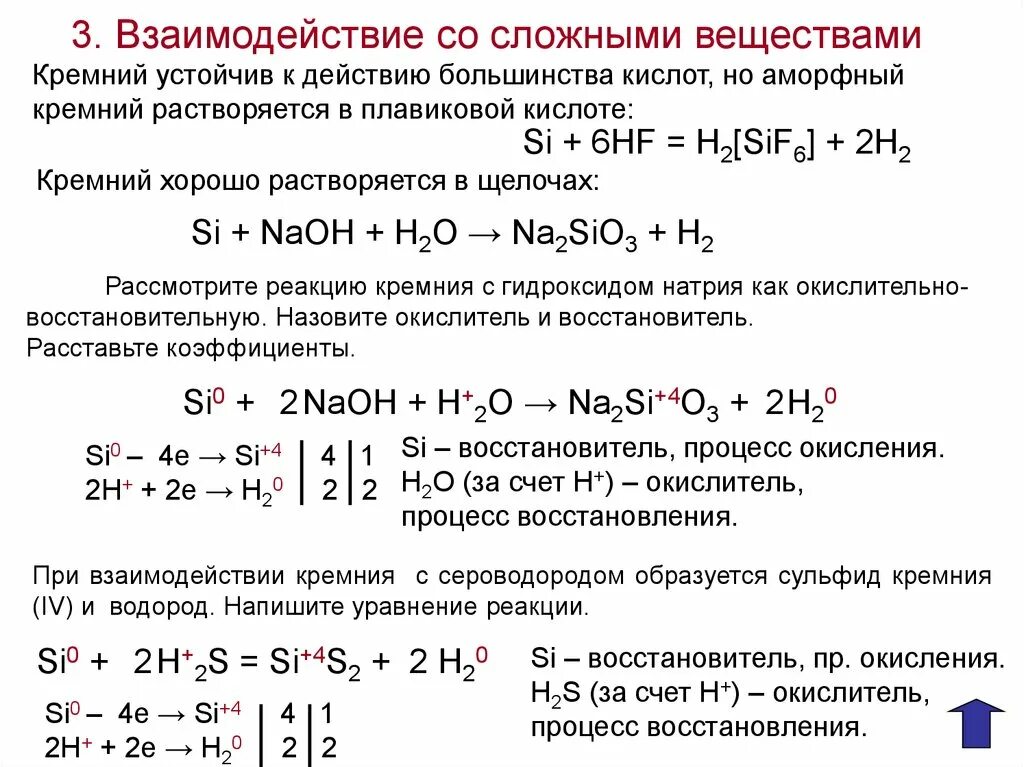 Кремний реагирует с азотной кислотой. Химические свойства кремния реакции. Реакция кремния с гидроксидом натрия. Взаимодействие кремния со сложными веществами. Кремний и гидроксид натрия.