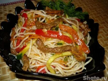 Фунчоза с овощами и мясом по корейски