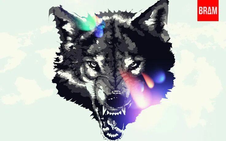 Big fantastic wolf with green eyes Desktop wallpapers 640x960