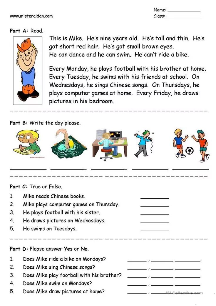 Present simple reading exercises