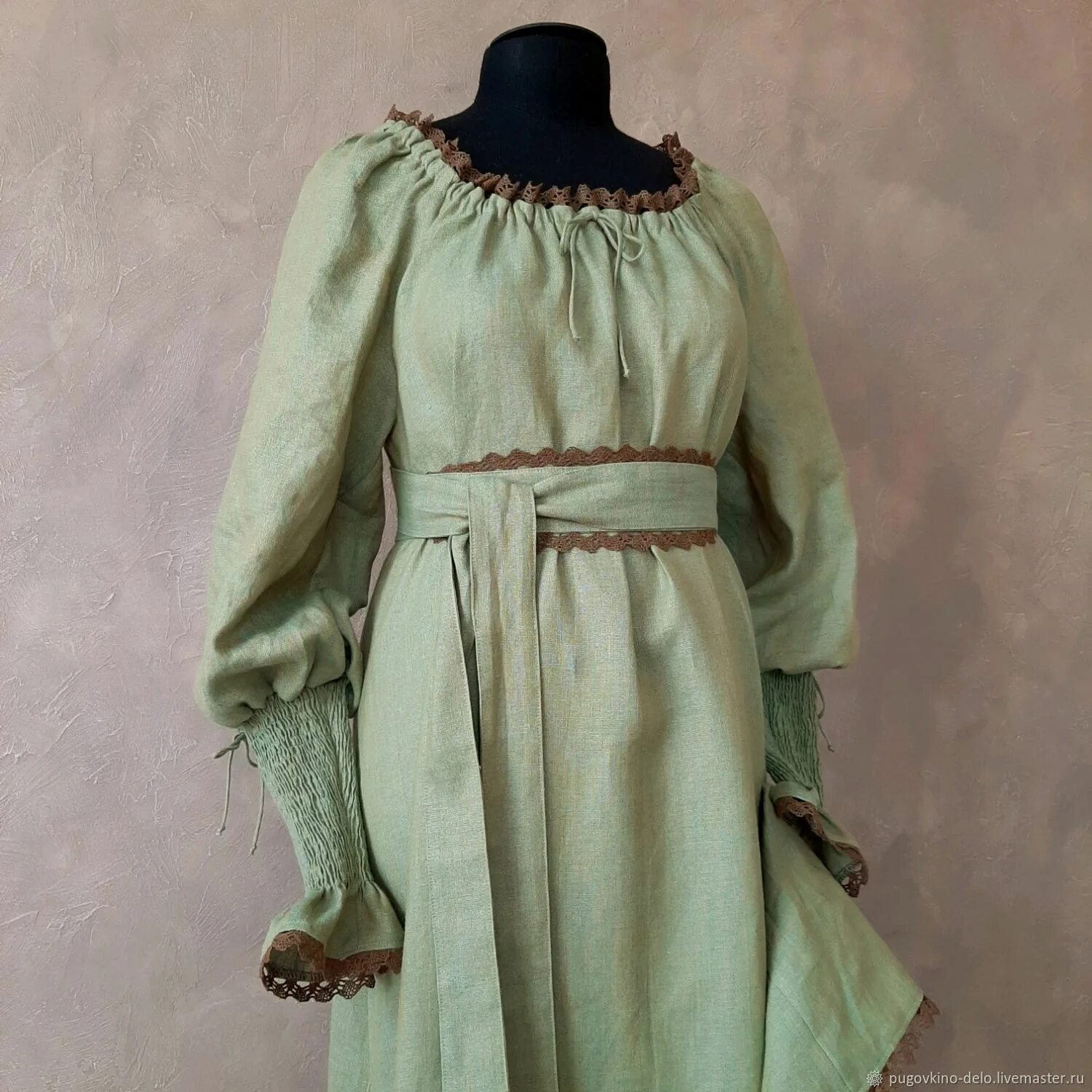 Платья под старину. Армяк 19 века. Льняное платье с рукавом. Платье с епископским рукавом. Льняной кафтан.