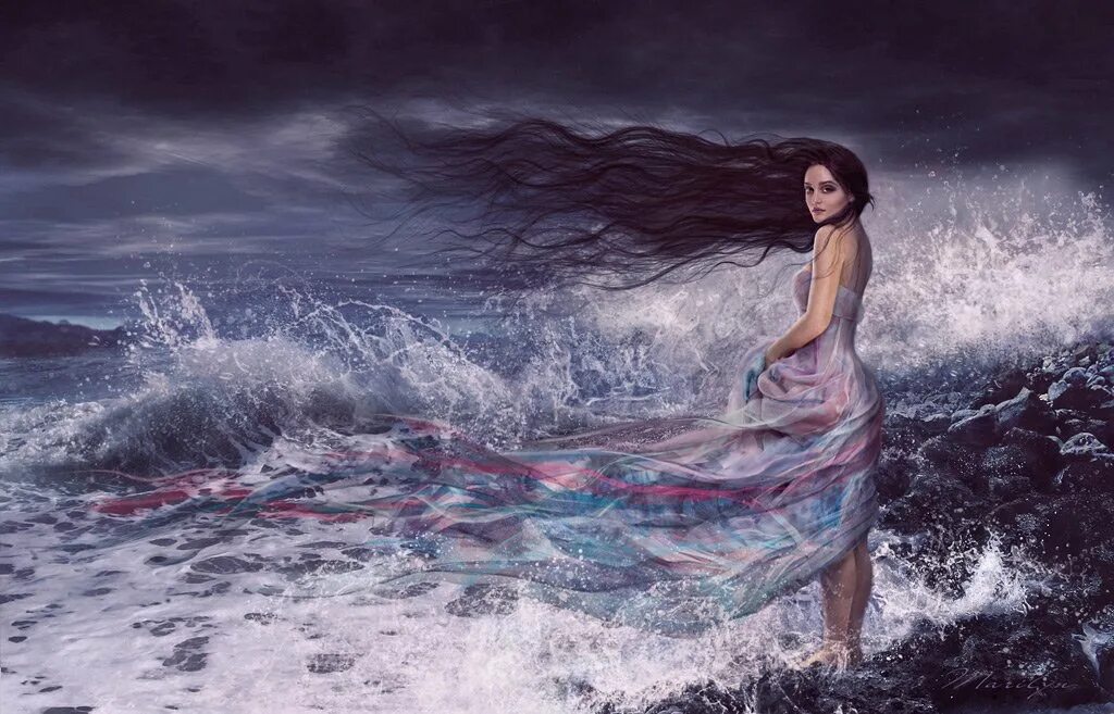 В душе ее вздымались волны. Девушка у моря картина. Девушка на берегу бушующего моря. Девушка и штормовое море. Девушка на волне.
