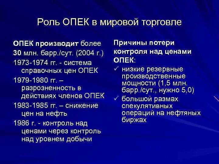 Опек значение. Роль опек в мировом хозяйстве. организация стран - экспортёров нефти. опек и мировая экономика.