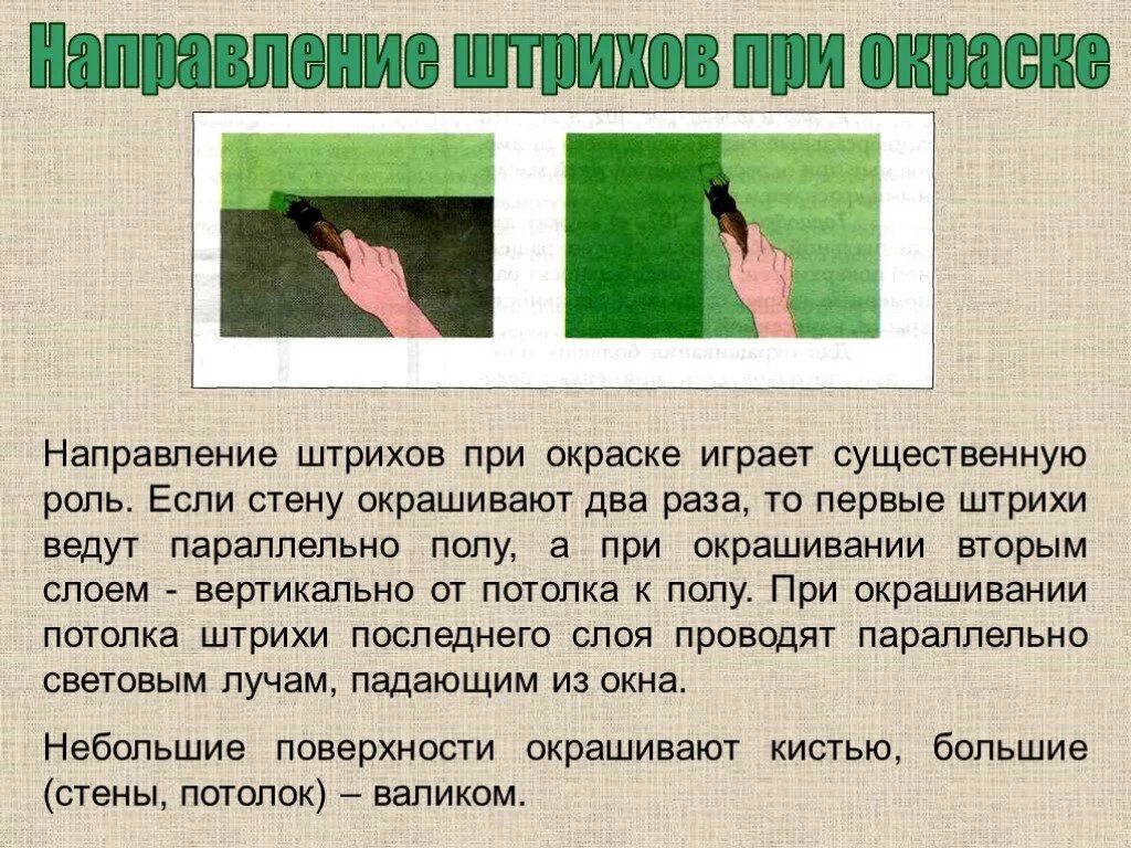 Сыграть существенную роль. Направление штрихов при окраске. Доклад технология ремонта и отделки жилых помещений. Дефекты при окраске стен, потолков. Направление штрихов при окрасеи ямалярные работ ы.