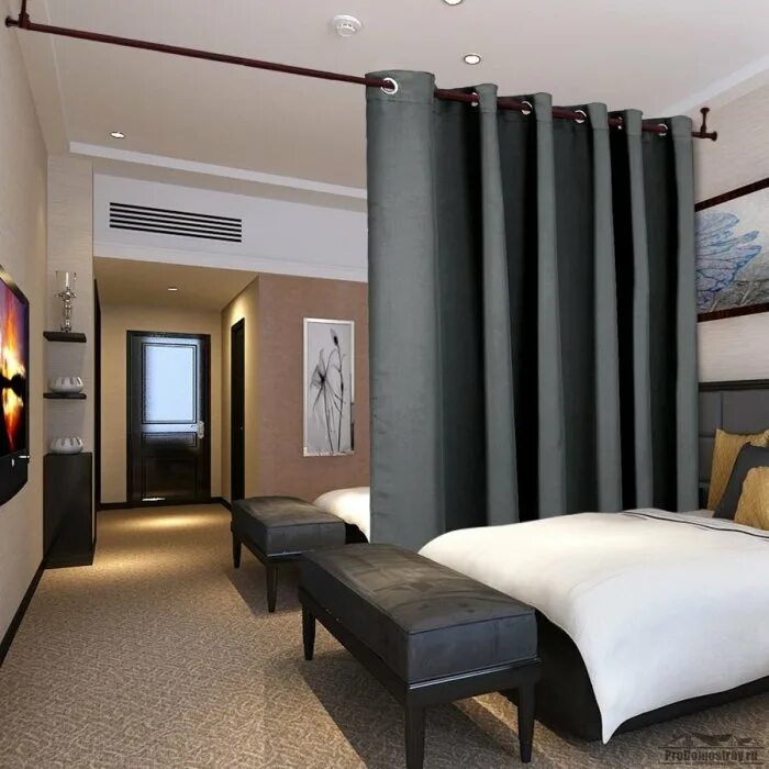 декоративные перегородки для зонирования пространства. шторы перегородки для зонирования. японские шторы для зонирования пространства. зонирование комнаты шторами. карниз для разделения комнаты.