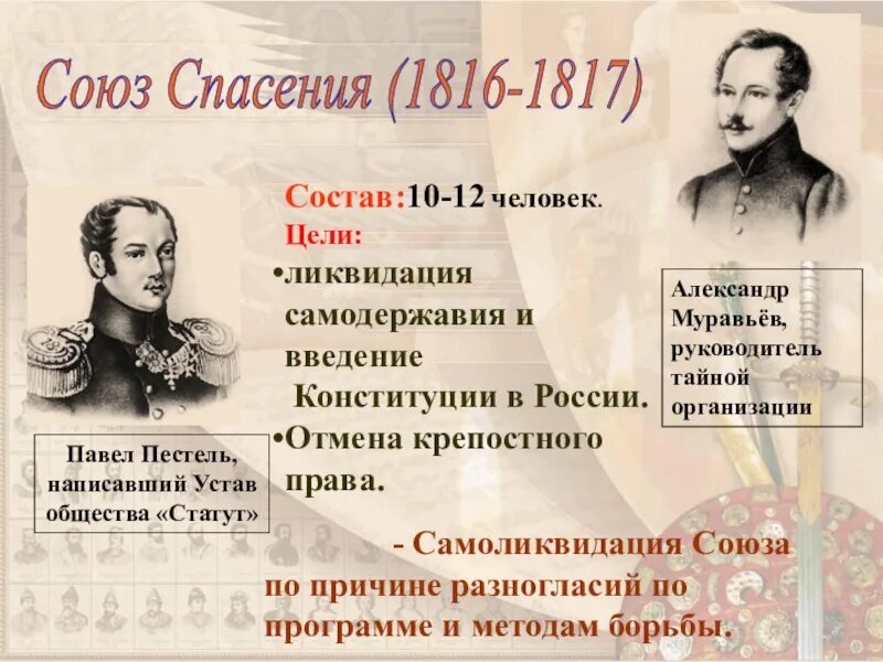 События союза спасения. Союз спасения 1816 1817. Восстание Декабристов Союз спасения 1816. Союз спасения 1816-1818 участники. Союз спасения 1816-1817 ликвидация.