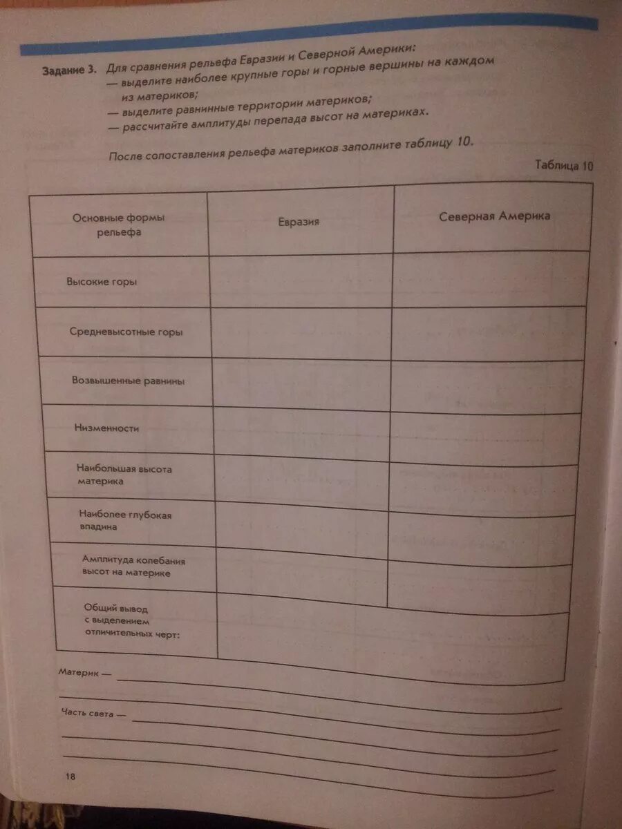 Сравнение Евразии и Северной Америки таблица. Рабочая тетрадь по географии 7 класс Евразия. Для сравнения рельефа Евразии и Северной Америки выделите наиболее. Сравнение Северной Америки и Евразии география 7 класс. Сравнение евразии и северной америки