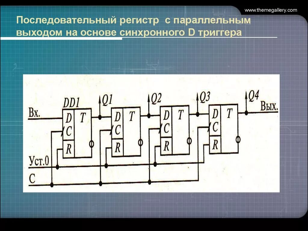 Переменный регистр. Синхронный 8-разрядный регистр на основе d-триггера. Параллельный регистр на основе RS триггера. Параллельный четырехразрядный синхронный регистр. Синхронный 8-разрядный регистр на основе d-триггера Logisim.