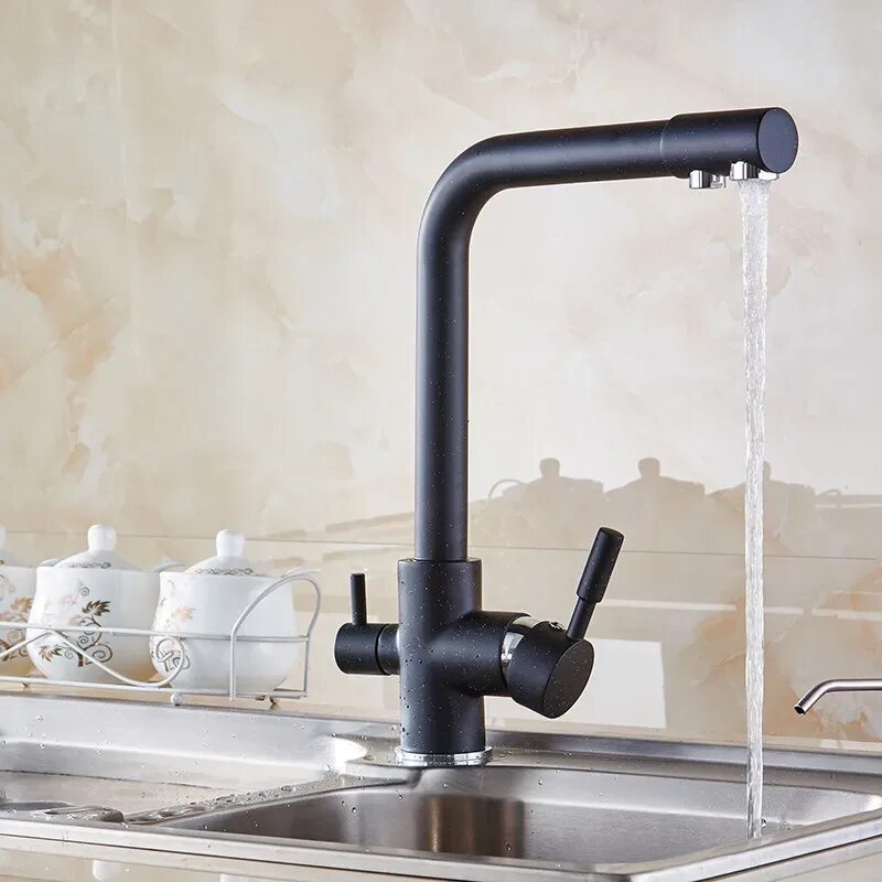 Двойной кран на кухню. Смеситель для кухни wanfan kitchen faucet. черный смеситель с фильтром для воды для кухни иддис. смеситель антик. кран на кухню с двойным изливом.