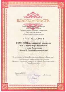 Благодарность колледжу
