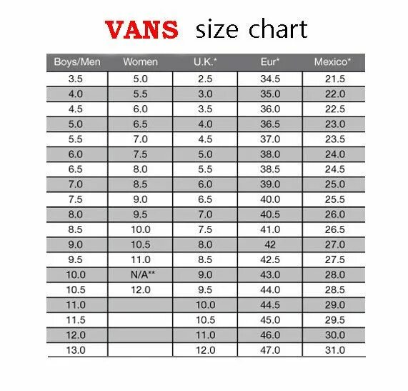 Размер vans. Размерная таблица vans обувь. размерная сетка vans женские. vans размерная сетка женской обуви. vans таблица размеров обуви женской.