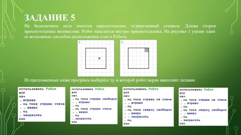 Какой вид списка представлен на рисунке. На бесконечном поле имеется прямоугольник ограниченный стенами. Кумир робот задания. Поле для робота Информатика. Стена из прямоугольников.