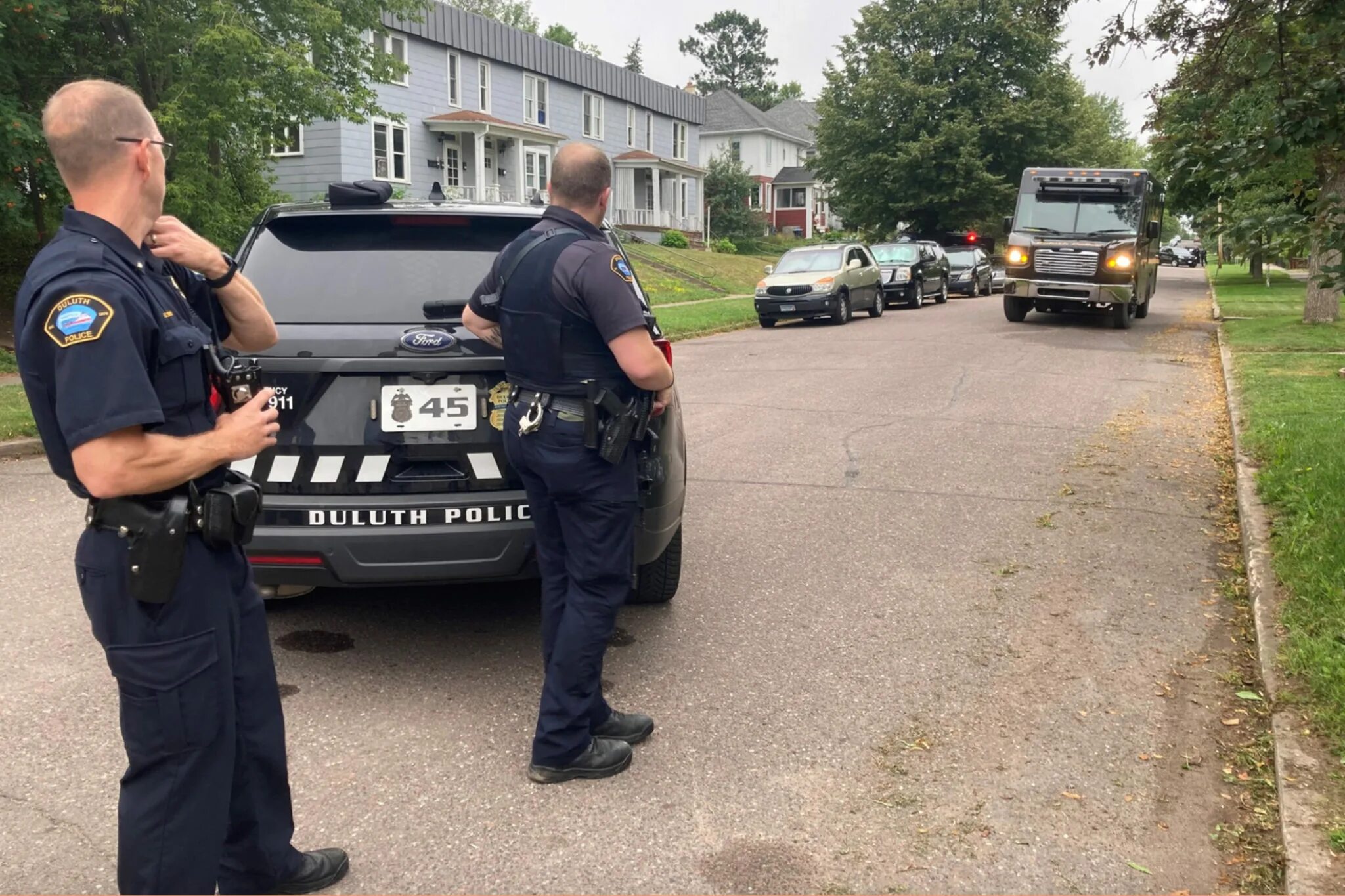 The police decided to go with investigation. Duluth Police. Police Officer investigate the Room.