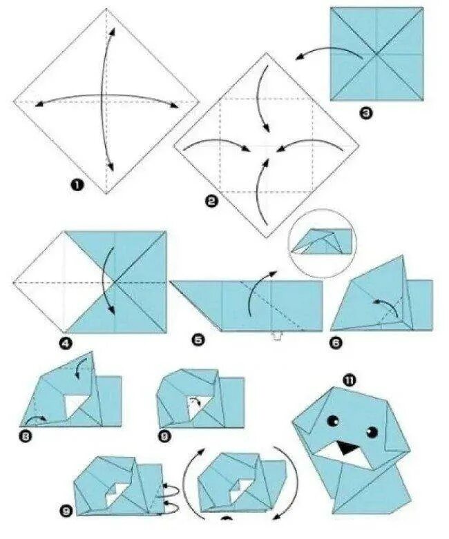 Как собирать оригами. Поделка оригами из бумаги для начинающих пошагово. Собачка оригами из бумаги для детей схемы. Как сложить оригами из бумаги для начинающих. Оригами щенок схема из бумаги для детей.