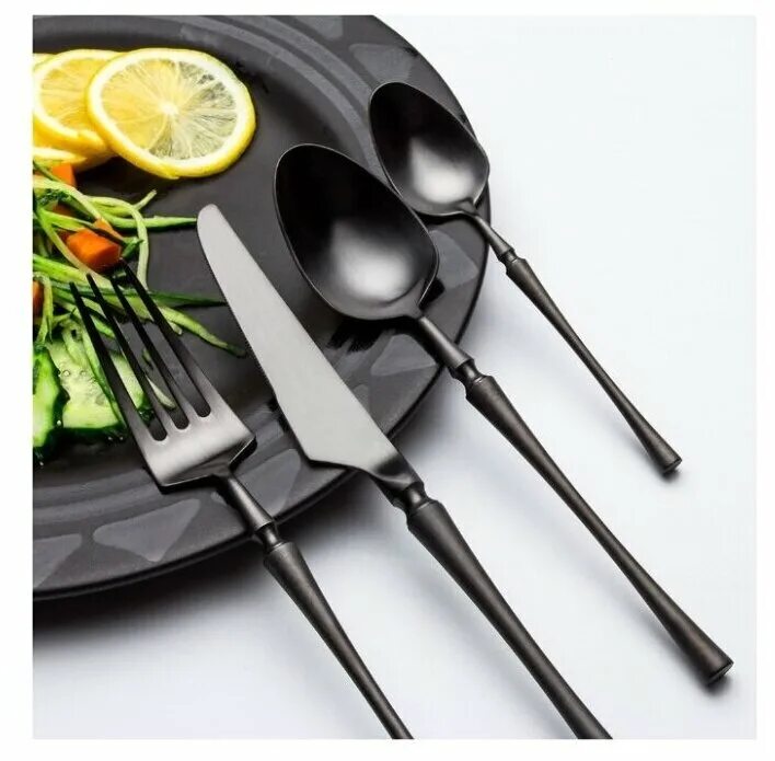 столовые приборы из чёрной керамики. ру чёрные. с пластиковыми ручками (чёрный). столовые приборы comas bcn colors. Onyx black столовые приборы.