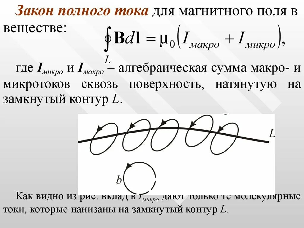 Полный ток контура. Закон полного тока для магнитного поля в веществе. Закон полного тока электромагнетизма. Формула полного тока. Закон полного тока для магнетиков.