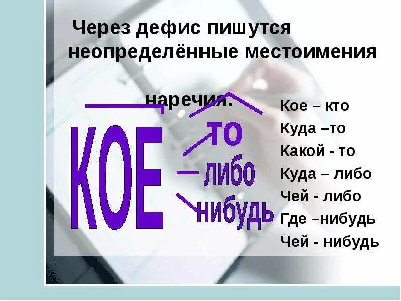 Почему какое то пишется через. Дефис в неопределенных местоимениях. Почему что-то пишется через дефис. Кое пишется через дефис. Почему пишется через дефис.