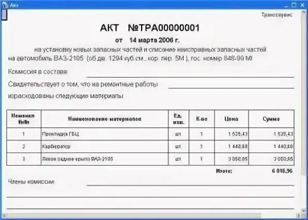 Документы запчастей