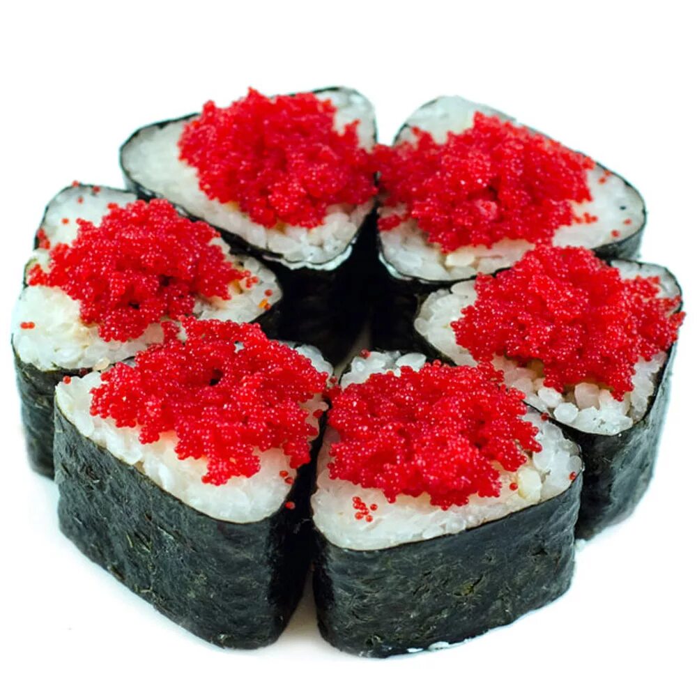 Тобико в роллах что это. Ролл масаго маки. Суши с икрой тобико. Икра тобико sushi.